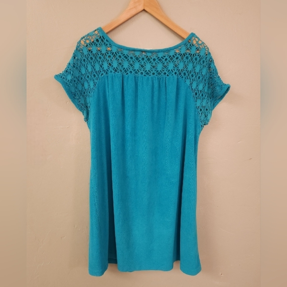 Vintage 1980s Hampton House Open Crochet Knit Terry Cloth Dress - Picture 3 of 12